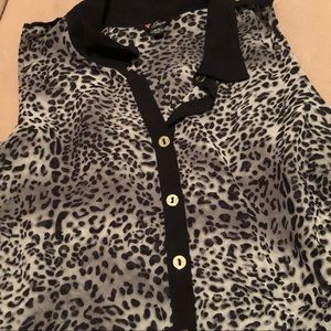 GUESS Leopard Print Button Up Chiffon-Style Tank
